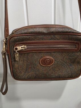 Brown Paisley Leather-Trim Crossbody Bag
